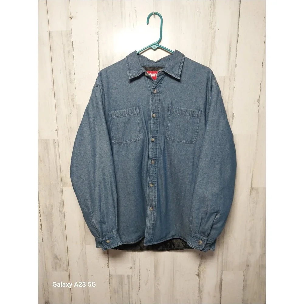 Wrangler Shacket Men XL Blue Denim Quilted Lining Insulated Work Shirt Jacket